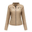 Women's Slim Leather Jacket, Stand-up Collar, Zipper Stitching, Monochromatic Coat, Fashion Clothing, New