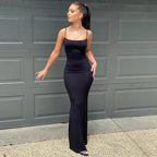WUZIJING 2026 Satin Slip Sleeveless Backless Maxi Dress 2026 Y2K Summer Bodycon Elegant Sexy Outfits Ladies Birthday Party Club
