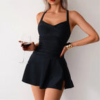 Women's Skirted 2-Piece Swimsuits Tummy Control Swimwear Swimming Costume Push Up Swim Dress Soft Bathing Suits with Bottooms