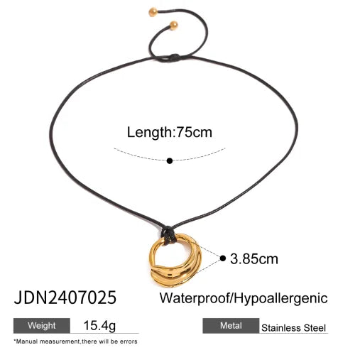 Youthway Trendy Stainless Steel Waterproof Irregular Geometric Metal Wax Rope Necklace Gold Silver For Women Jewelry Gift