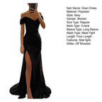 2026 Elegant Off-shoulder Gown Dress V-Neck Sequin Pleated Short Sleeve Waist Tight Maxi Dress Split Evening Party Prom Dress