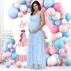 Maternity Photography Tulle Straps Evening Party Gowns Floral Embroidered Mesh Summer Long Dress for Baby Shower Photoshoot
