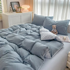 2-side Solid Color Brush Fabric Bed Set 4 Pieces Duvet Cover Pillowcase Bedding Set Bed Sheet Quilt Cover Single Queen King Size