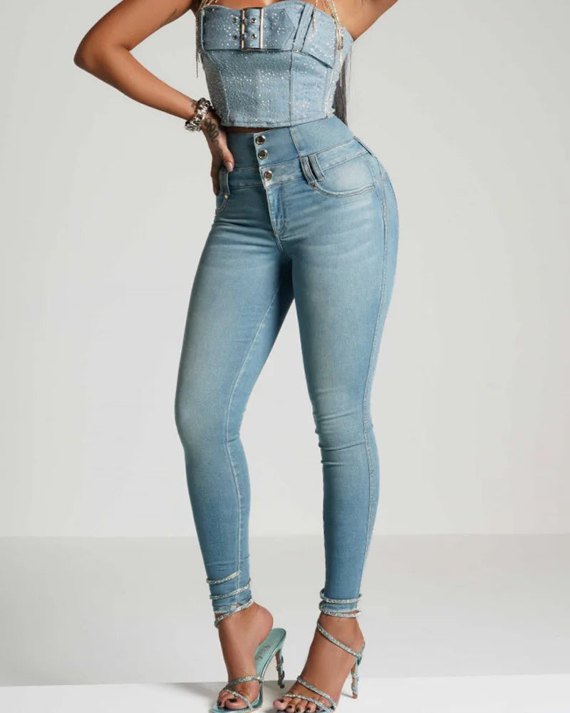 Stretch Skinny Denim Women's Jeans Mid Waist Pants Blue Elastic Slim Pencil Trousers Female Fashion Office Trendy Pants Y2K