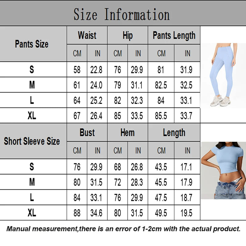 2 Pieces Women Yoga Set Workout Sportswear Gym Clothing Fitness Short Sleeve Crop Top High Waist Leggings Sport Suits
