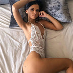 Women Sexy Bodysuit Sleeveless Backless V Neck Lace Short Dress Elegant Female Body Top One-piece Sling-back Lingerie Night Club