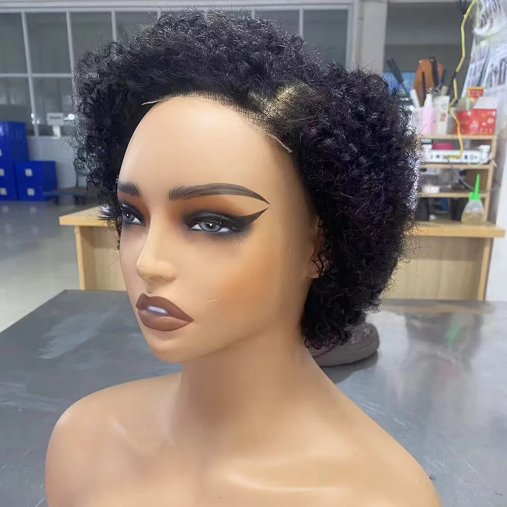 Glueless Wigs Ready To Wear Go Pixie Cut Wigs Short Kinky Curly Human Hair Wigs Slide Part Brazilian Jerry Curl 4x4 Closure Wigs Main image