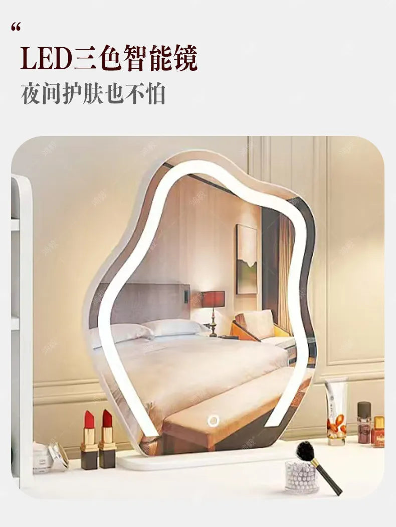 Bedroom Mirror Dressing Table Desk White Drawers Light Makeup Vanity Wood Room Penteadeira Com Espelho Dresser Furniture