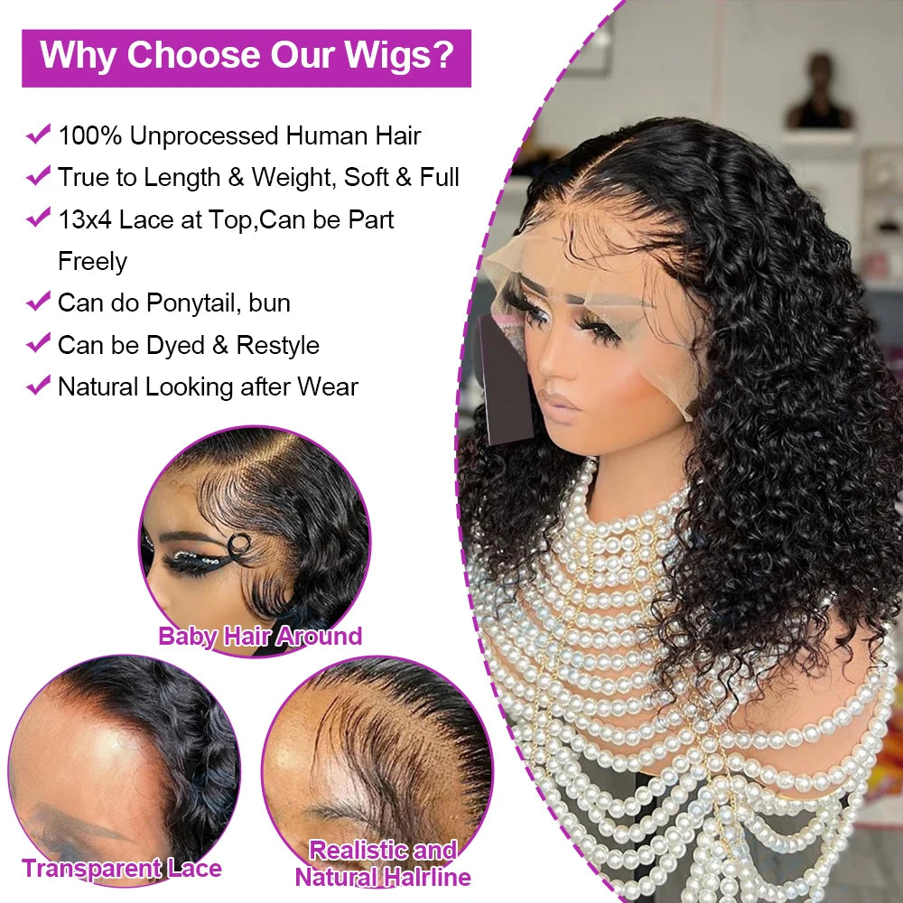 Short Bob Deep Wave Lace Frontal Wig PrePlucked 13x4 13x6 Lace Front Wig Peruvian Curly Human Hair Bob Wigs For Women and Girls