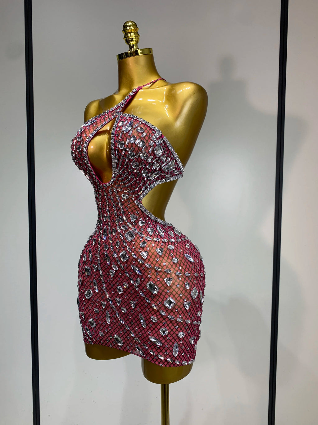 Sexy Sparkly Diamond Backless Short Dress 2026 Women Sleeveless Mesh See Through Evening Birthday Gown Singer Stage Outfit