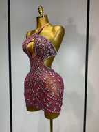 Sexy Sparkly Diamond Backless Short Dress 2026 Women Sleeveless Mesh See Through Evening Birthday Gown Singer Stage Outfit