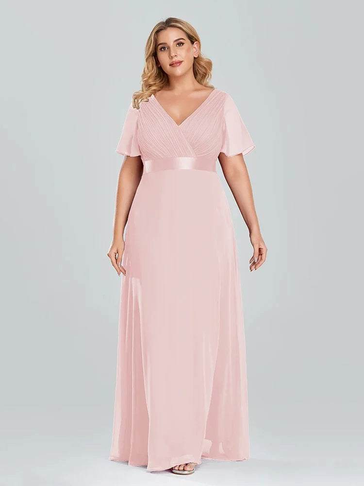 Prom Dresses Plus Size Evening Dresses Long  Elegant A Line V Neck Ruffles Chiffon Formal Wedding Party Dress Robe De Soiree