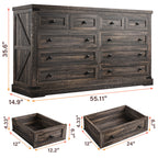 EnHomee 10 Drawer Large Antique Farmhouse wood Dresser and TV Stand with Smooth Metal Rail for Bedroom Storage