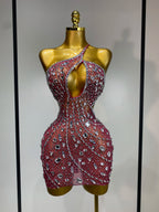 Sexy Sparkly Diamond Backless Short Dress 2026 Women Sleeveless Mesh See Through Evening Birthday Gown Singer Stage Outfit