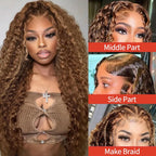 Glueless Pre Plucked Lace Front Human Hair Wigs 30 Inch 13x6 HD Ombre Highlight 4 27 Honey Blonde Deep Wave 250 Density Bouncy Hair For All Occasions