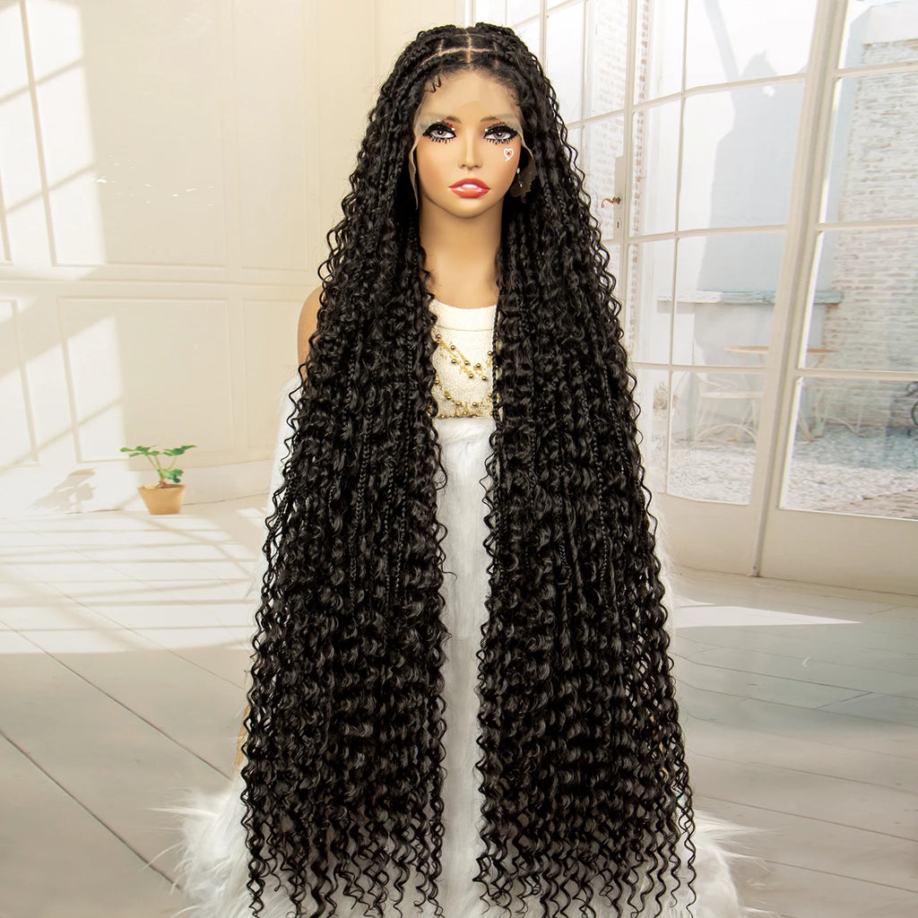 Full Lace Synthetic Box Braided Wigs Boho Braids Wig Black Women 40 Inches Synthetic Wig Afro Bohemian Braiding Hair