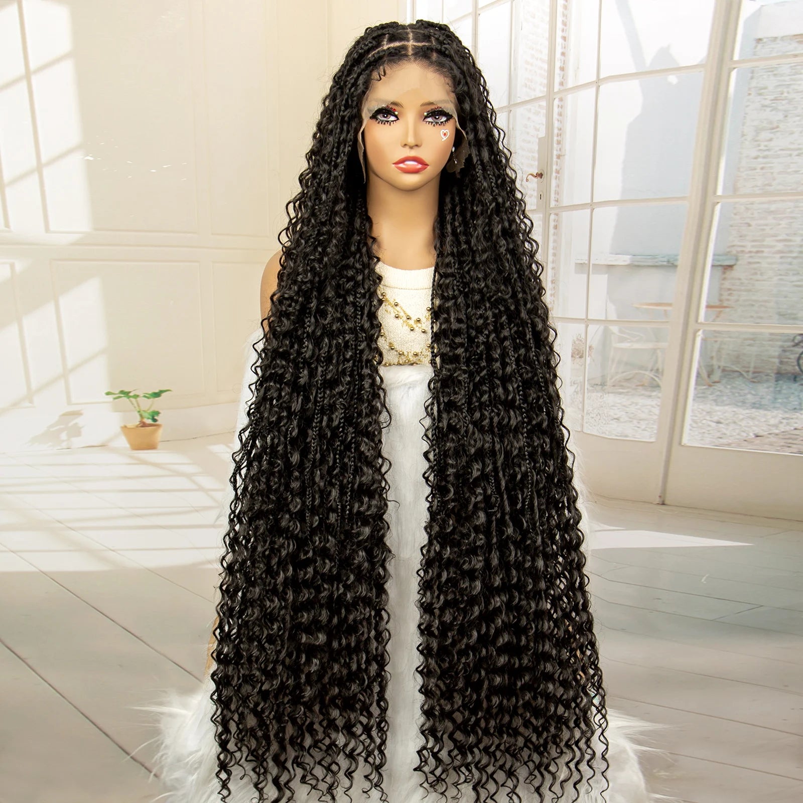 Full Lace Synthetic Box Braided Wigs Boho Braids Wig Black Women 40 Inches Synthetic Wig Afro Bohemian Braiding Hair