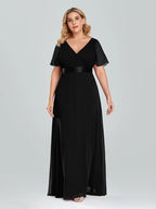 Prom Dresses Plus Size Evening Dresses Long  Elegant A Line V Neck Ruffles Chiffon Formal Wedding Party Dress Robe De Soiree