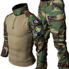 Camo Tactical Sets Outdoor Long Sleeve Wear-resisting T Shirts+Multi-pocket Tactic Cargo Pants Suit Training Workwear Combat Set
