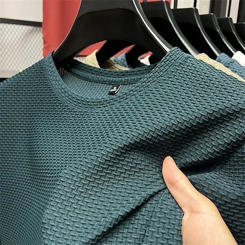 Summer Men's Round Neck Short Sleeved T-shirt M-5XL Oversize Wrinkle Resistant Breathable Top Texture Fabric Versatile Tees