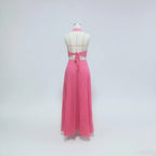 Women's Pink Two Piece Set Halter Collar Crop Top Split Maxi Skirt Ideal for Evening Parties Summer Weddings Chic Outings