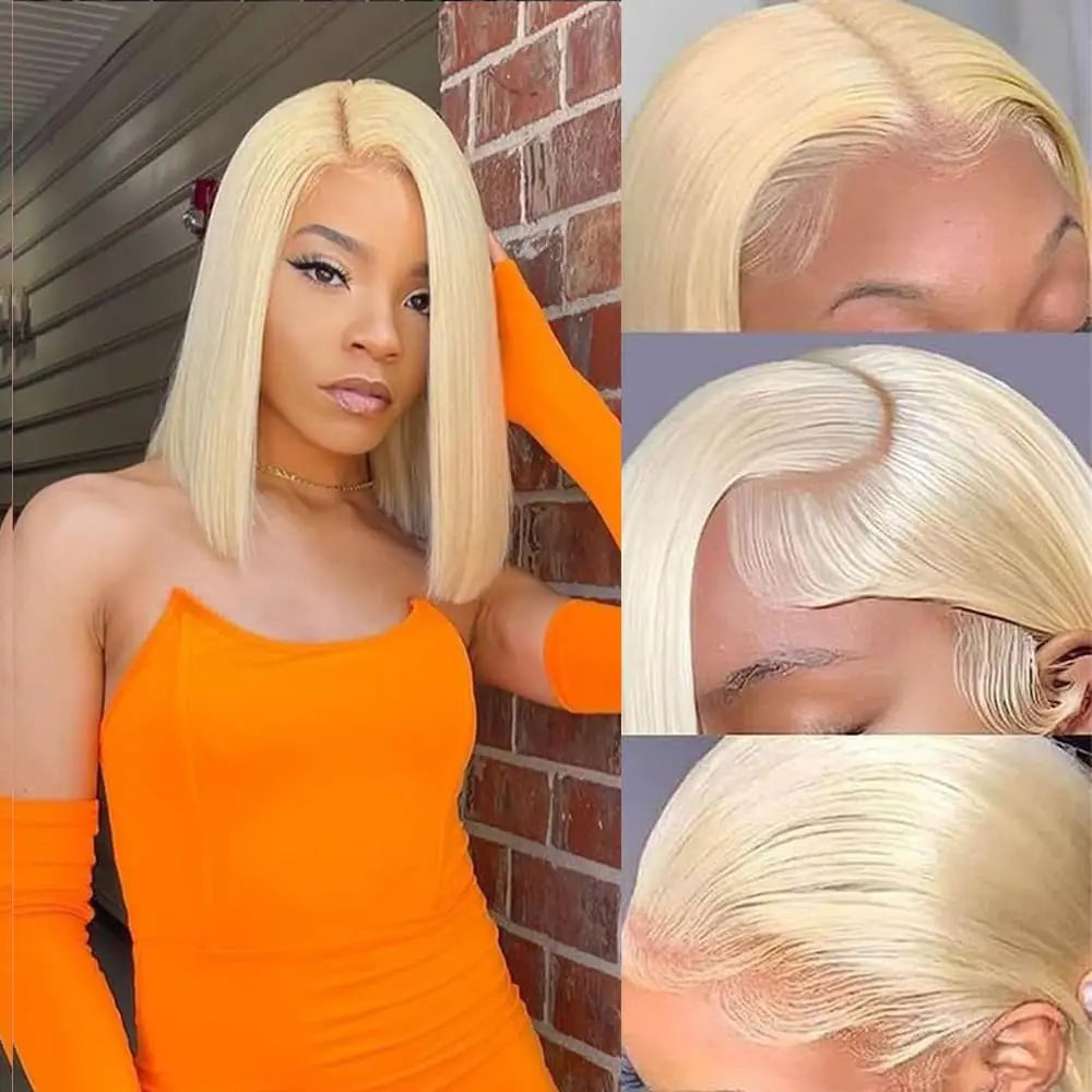 12 14 16 Inch 200 Density Straight Lace Front Human Hair wig Short Transparent 13x4 Bob Lace Frontal Wigs 613 Honey Blonde Remy