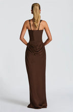 Mozision Elegant Backless Sexy Maxi Dress Women Gown Fashion Square Collar Sleeveless Skinny Ruched Club Party Long Dresses