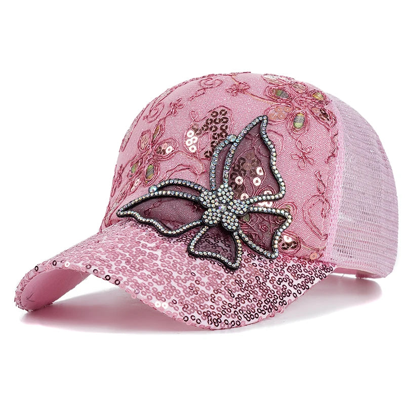 New Fashion Women Cap Butterfly Flower Pendant Baseball Cap Female Outdoor Adjustable Streetwear Summer Trucker Hat Main image