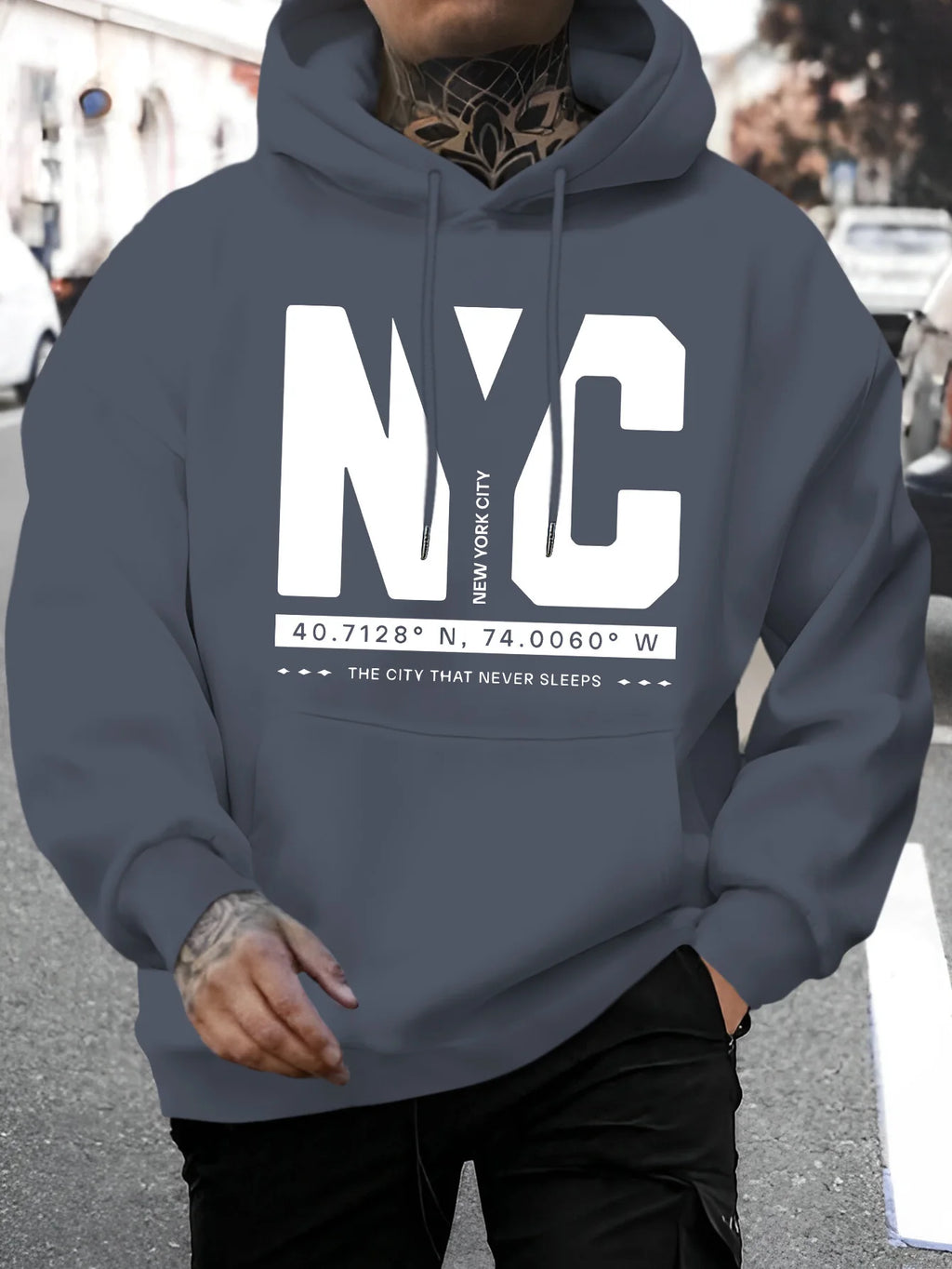 Men's autumn and winter casual fashion loose and comfortable letter print long sleeved hooded sweatshirt warm pullover