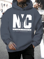 Men's autumn and winter casual fashion loose and comfortable letter print long sleeved hooded sweatshirt warm pullover