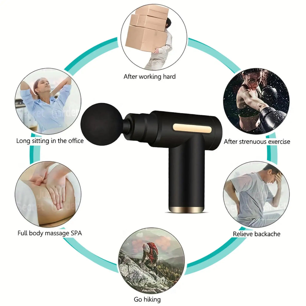 Mini Portable Handheld Fascia Gun USB Charging Percussion Massage Gun 6 Levels Intensity Noise Reduction Deep Muscle Pain Relief Vibration Massager for Body Neck Back Leg Fitness Slimming Men Women