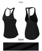 Women's gym tops black sleeveless yoga tops ladies gym shirts gym vests running workout boxing letter tops backless shirts