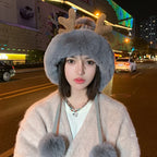 Knitted Hat Beanie Winter Warm Fleece Lined Reindeer Antlers Korean Style Cute Christmas Party Women Girls Thickened Thermal