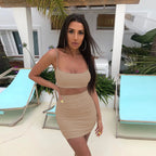 Women's New Sexy Sleeveless Strap Small Tank Top Short Top Fashion Wrinkle Bag Hip Skirt Two Piece Set