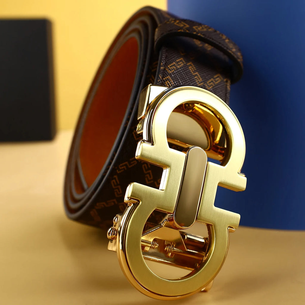 Men's Belt with Alloy Automatic Buckle for Jeans Business Pants Accessory Perfect Gift for Husband Father