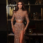 Sparkly Sequin Prom Dresses 2023 Long Sleeves High Collar Women's  Gown Luxury Beading Glitter Sexy Mermaid Party