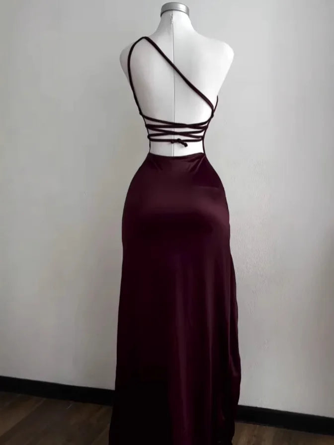 Sexy Hot Girls Slim Spaghetti Strap Long Dresses Women Solid Color Backless Package Hip Bodycon Slit Dress Party Club Vestidos
