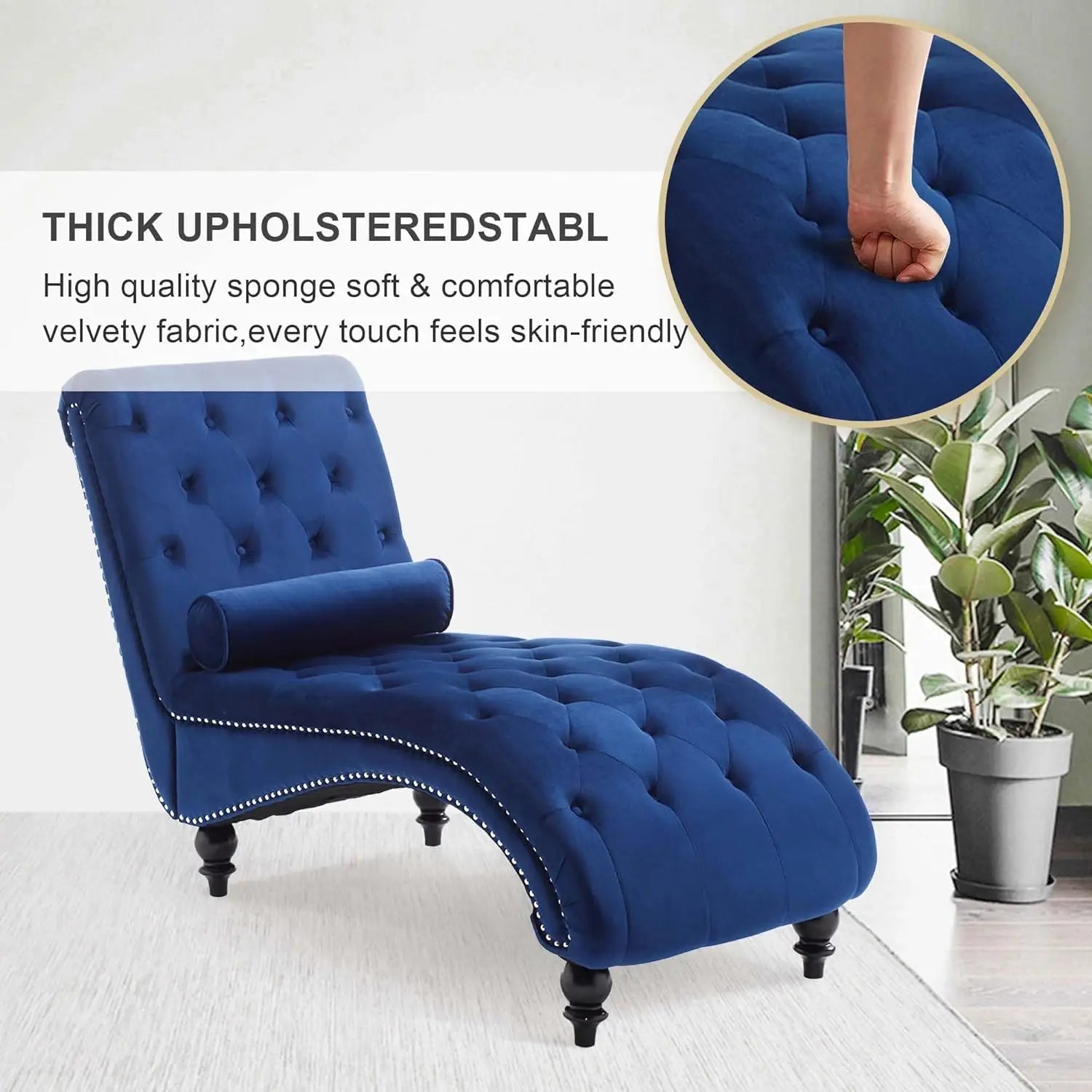 Velvet Chaise Lounge Indoor,Button-Tufted Upholstered Chaise Lounge Chair with Pillow for Bedroom Living Room, Customized