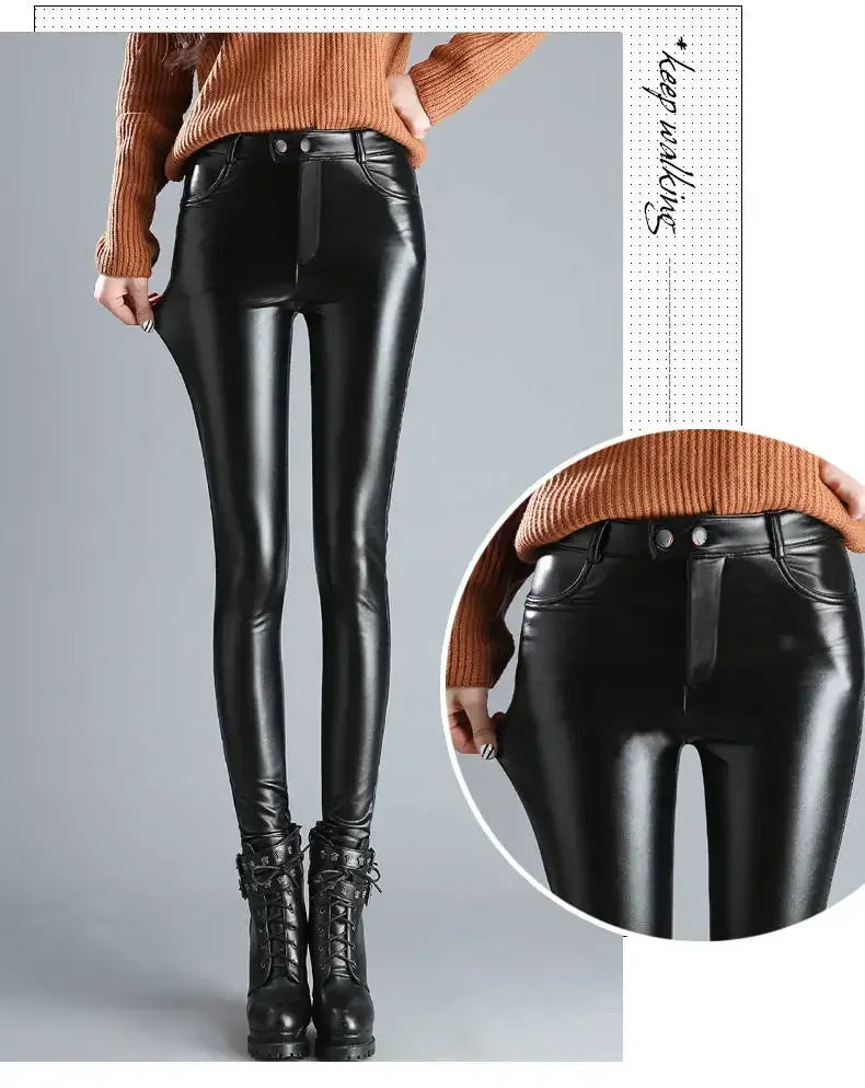 High Waist Faux Leather Leggings – Warm Winter Pants