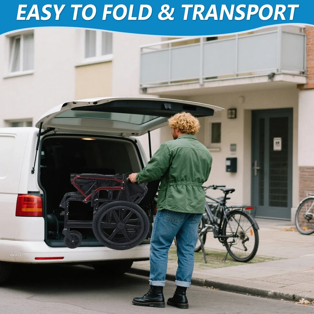 Lightweight Travel Wheelchair Foldable Compact Hand Push Wheelchair for Easy Storage in Car Trunk Airplane Suitable for Adult