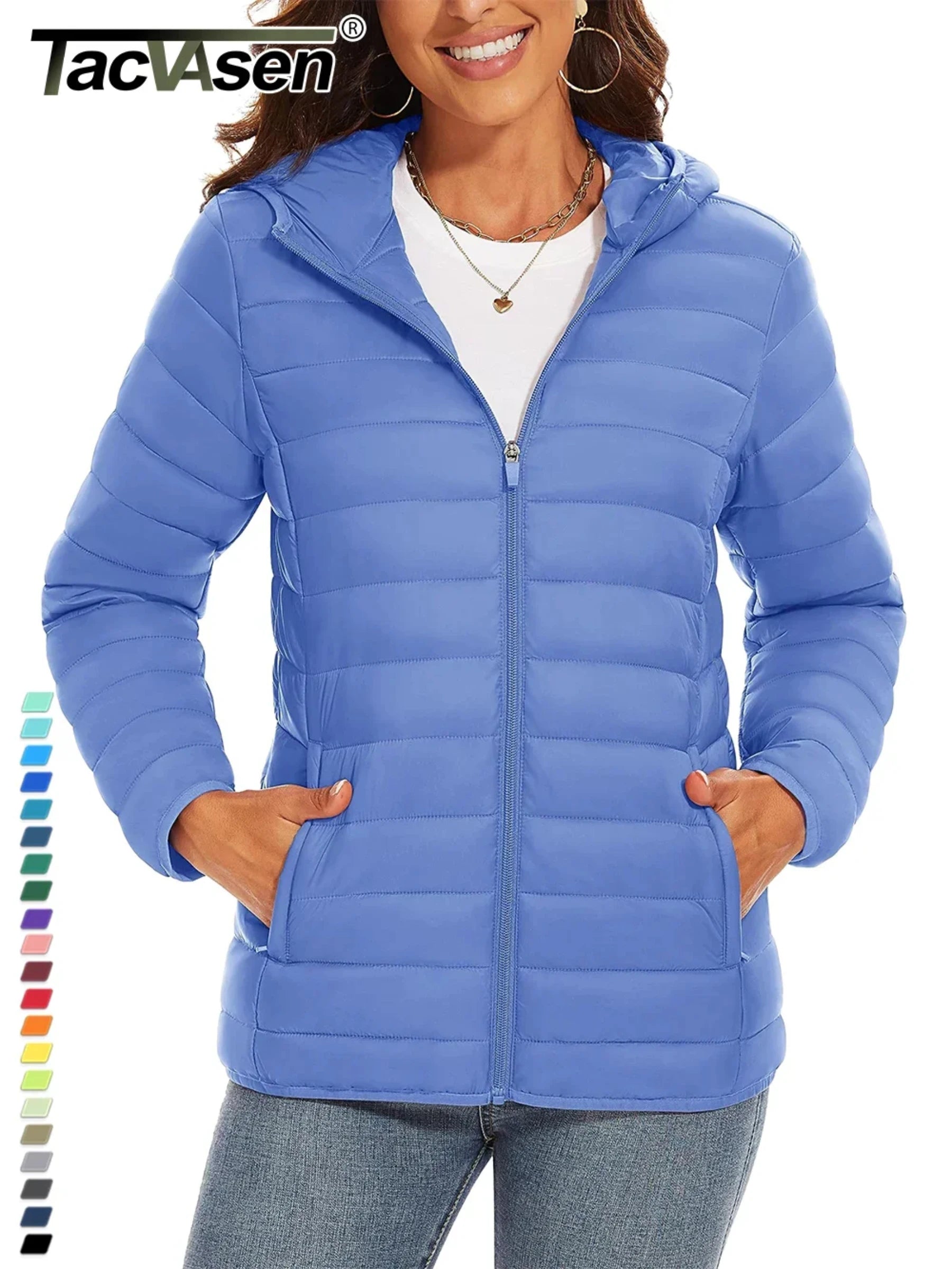TACVASEN Full Zip Up Hooded Puffer Jacket Womens Winter Quilted Warm Coats Casual Windbreaker Padded Lightweight Outdoor Outwear Main image