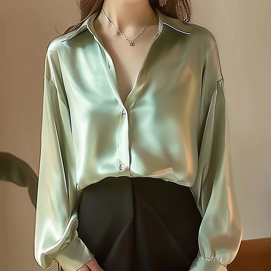2026 Summer Trend Fashion Women's Casual Elegant Satin Long Sleeved Shirt Office Women's Shirts And Blouses Slim Femal Clothes