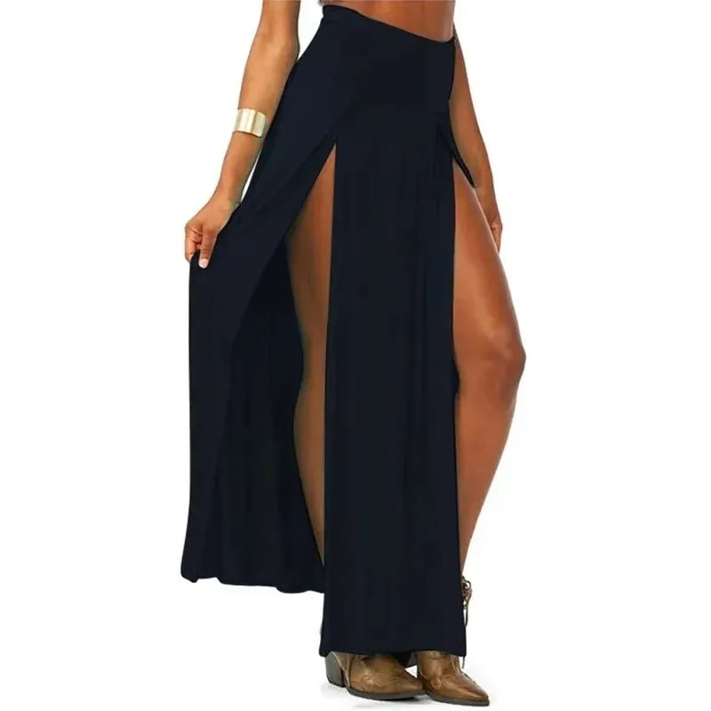 2025 New Arrival High Waisted Sexy Womens Double Slits Summer Solid Long Maxi Skirt Wholesale 51 Valentine's Day Gifts Main image