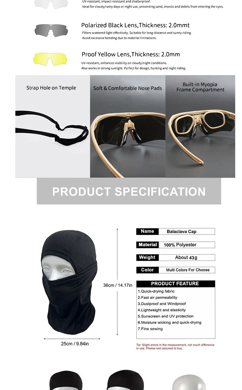 Military Tactical Helmet Set - Multi-Lens Goggles & Full Face Mask, Riot Airsoft CS Protective Gear for Outdoor Sports
