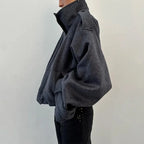 Casual Solid Loose Jackets Women Fashion Full Sleeve Single Breasted Stand Collar Short Coats Female 2025 Autumn Lady Outwears
