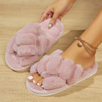 Women's Suede Fur Cross Slippers for Autumn Winter Home Use Thick Soled Non-Slip Slippers Comfortable Warm