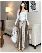 Women Polka Dot Acetate Satin Mermaid Maxi Skirt High-Waisted Slimming Fishtail Hem with Draped Elegance for Spring Autumn