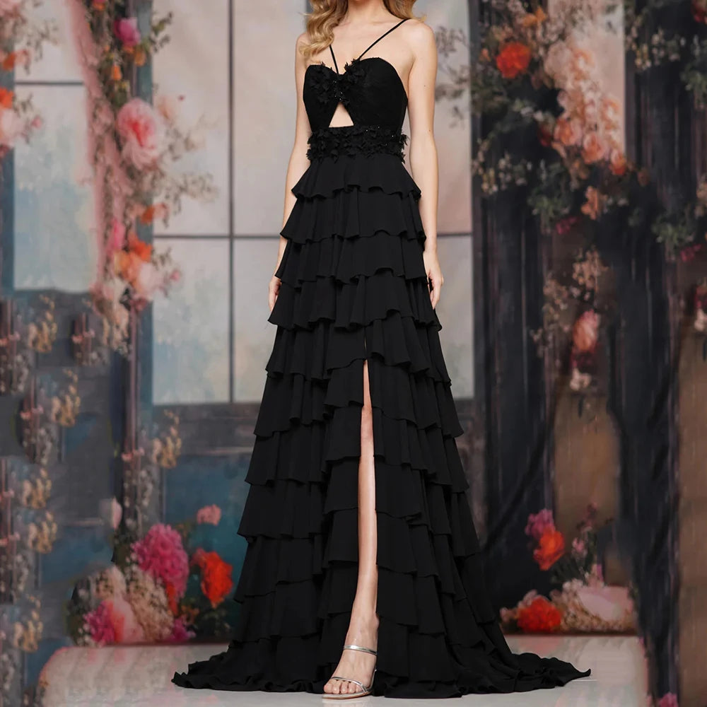 Customized Mermaid Evening Dresses Floor-length Spaghetti Strap Sleeveless Prom Gown 2026 Fashion Flowers Tiered Draped Party Gown Main image