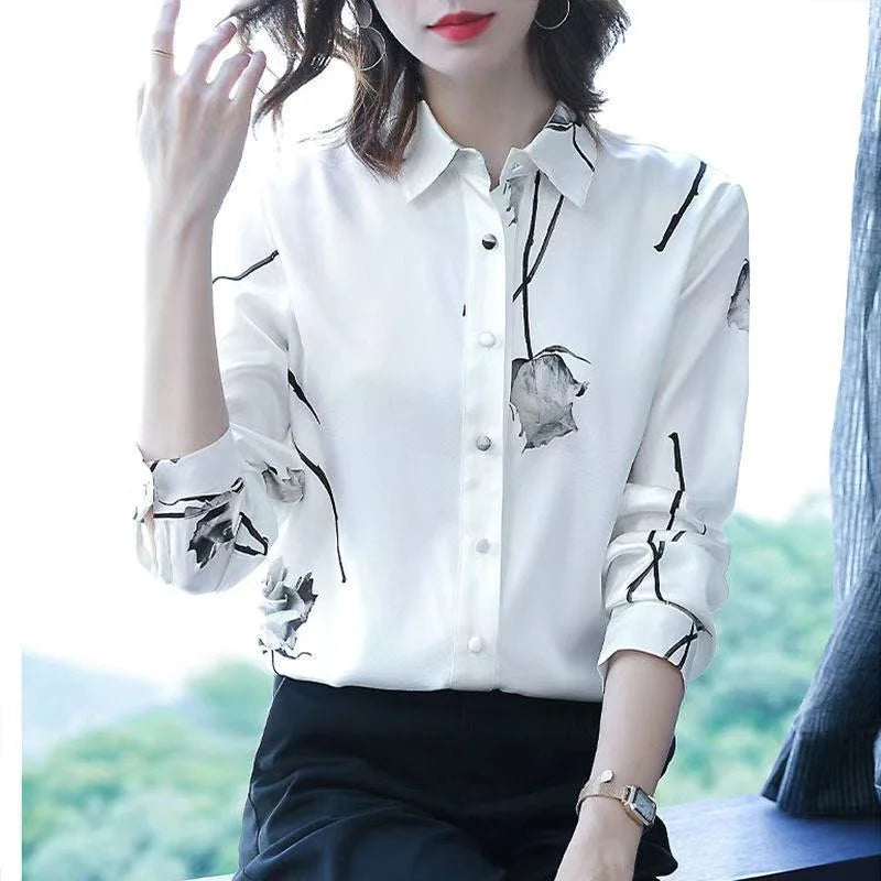 Woman Spring Autumn Style Blouses Shirts Lady Casual Long Sleeve Turn-down Collar Flower Printed Blusas Tops DF4851 Secondary image
