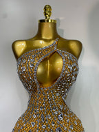 Sexy Sparkly Diamond Backless Short Dress 2026 Women Sleeveless Mesh See Through Evening Birthday Gown Singer Stage Outfit